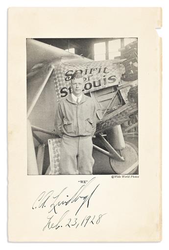(AVIATORS.) LINDBERGH, CHARLES A. Date and Signature, C.A. Lindbergh, written in blank margin below a half-length portrait of him